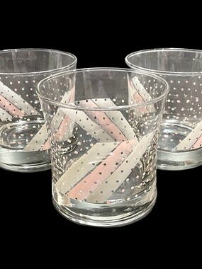 Vintage 1960s Pink Shades Churchill Glassware Double Old Fashioned Stripes Dots